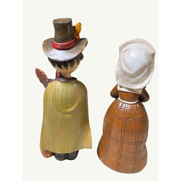 Thanksgiving Pilgrim Couple Figurines Holding Turkey & Harvest Baskets - Picture 5 of 10